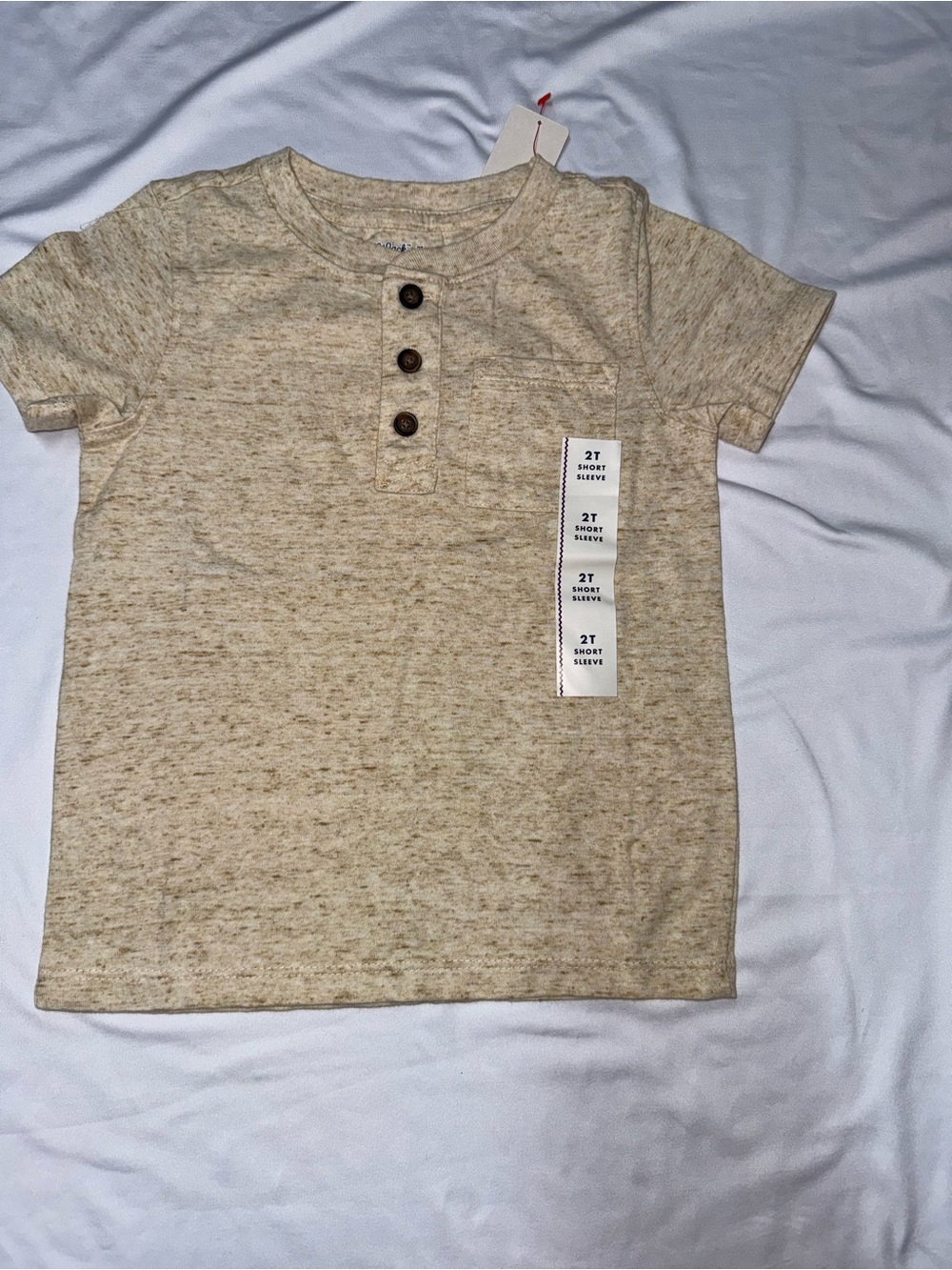 Cat & Jack Beige Heather Short Sleeve Henley Tee
